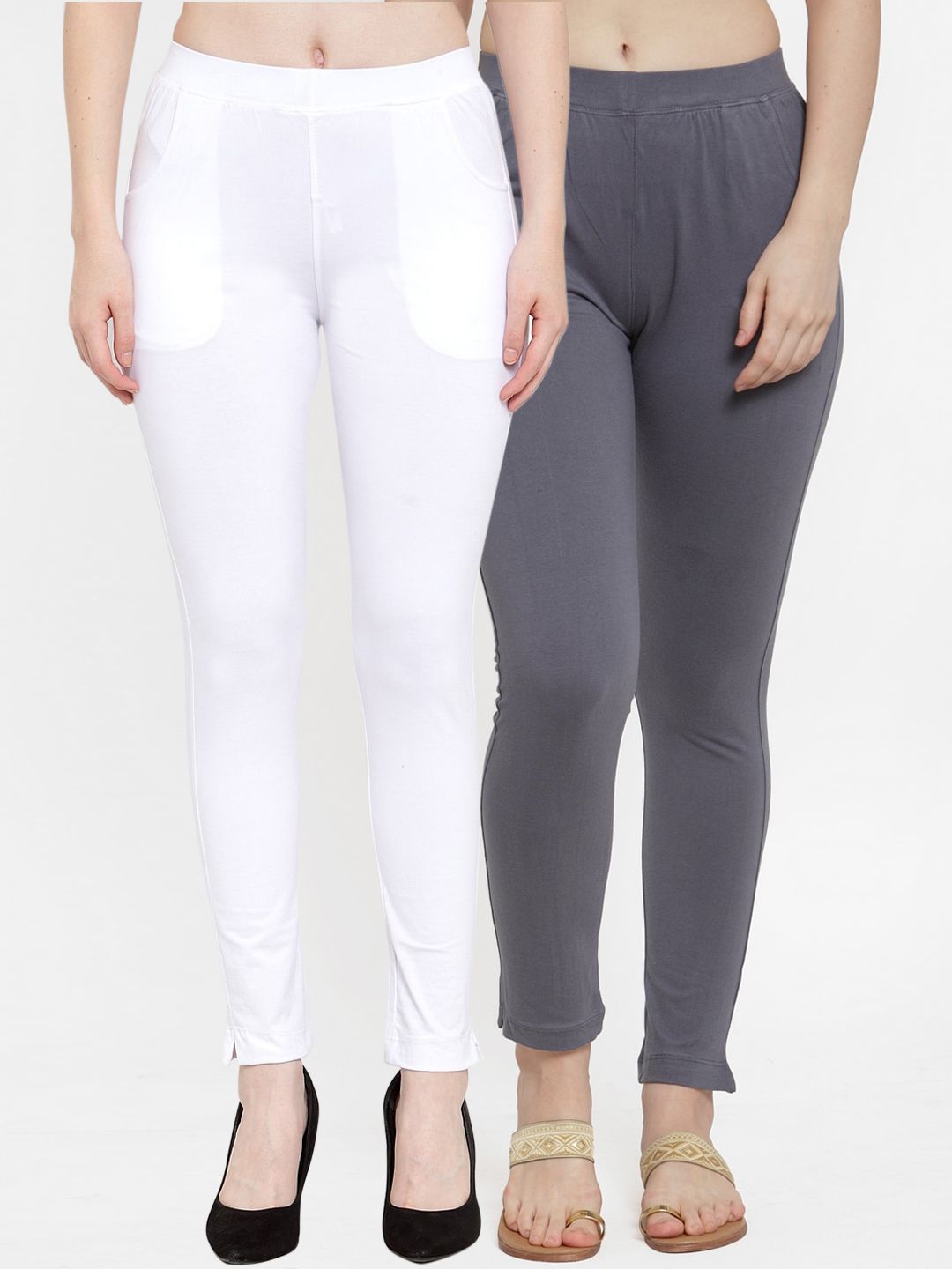 TAG 7 Women Pack Of 2 Solid Straight-Fit Ankle-Length Leggings