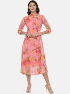 Souchii Women Pink Floral Printed A-Line Dress - Distacart