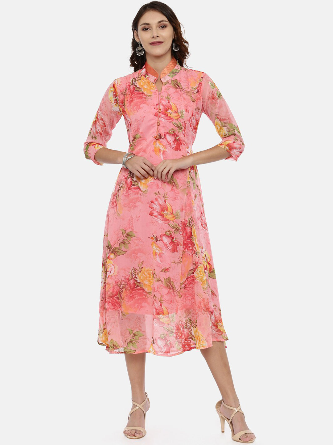 Souchii Women Pink Floral Printed A-Line Dress - Distacart