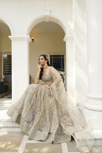 Aastha Fashion Ivory Butterfly Net Tone To Tone Cotton Thread Work And Sequence Work Embroidery Wedding Wear Lehenga Choli