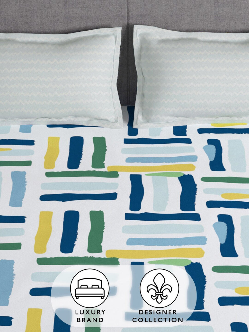 Story@home Arena White & Blue Geometric Printed 180 TC Queen Bedsheet & 2 Pillow Covers - Distacart