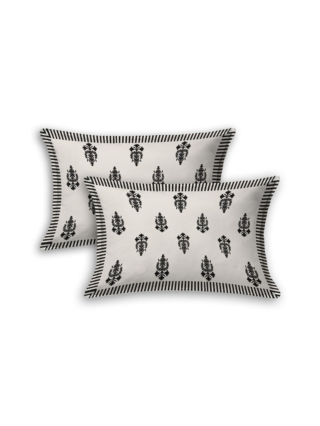 LIVING ROOTS White & Grey Ethnic Motifs 210 TC King Bedsheet with 2 Pillow Covers