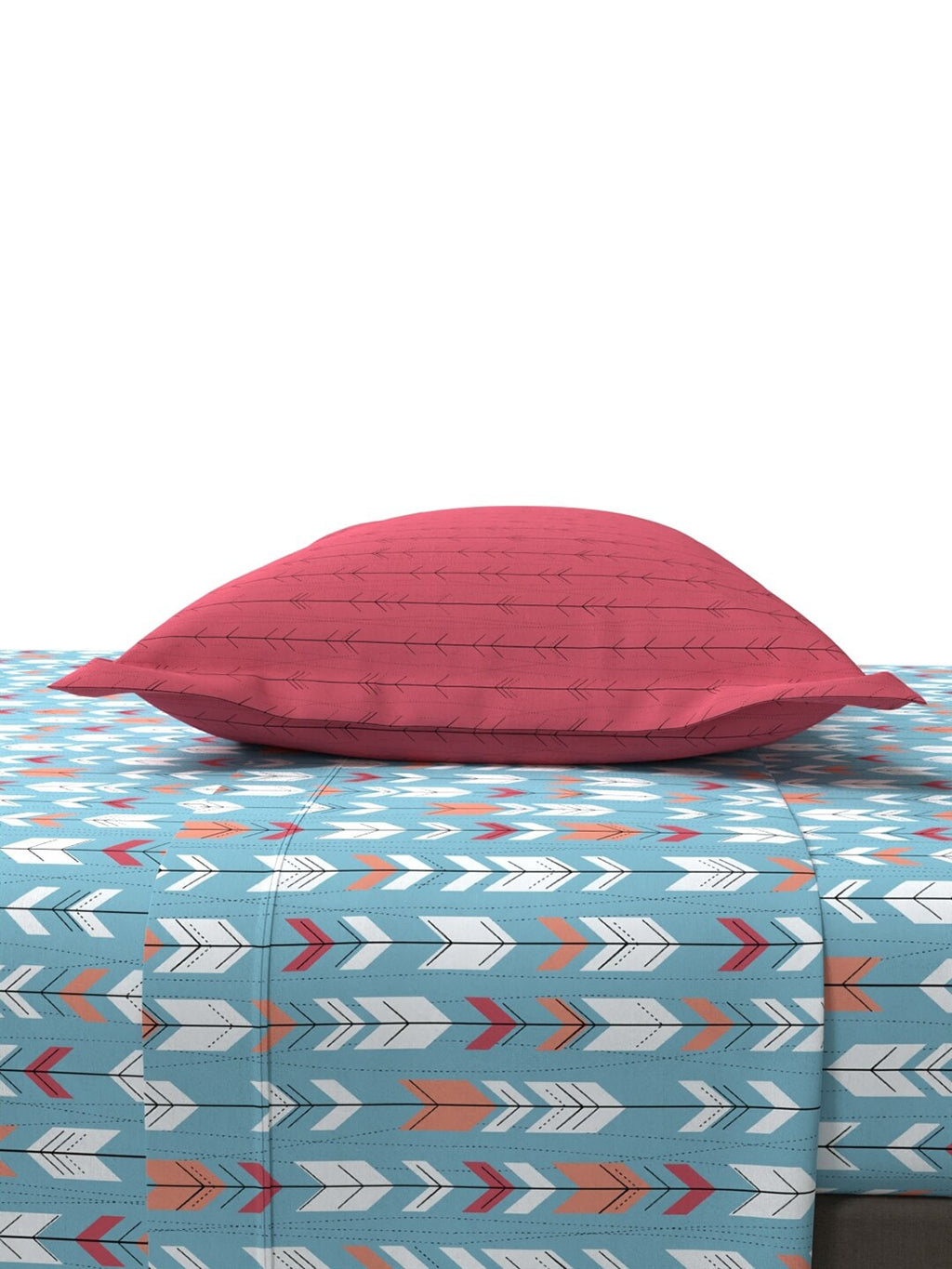 MYTRIDENT Blue White Geometric Cotton 144 TC Queen Bedsheet With 2 Pillow Covers