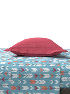 MYTRIDENT Blue White Geometric Cotton 144 TC Queen Bedsheet With 2 Pillow Covers