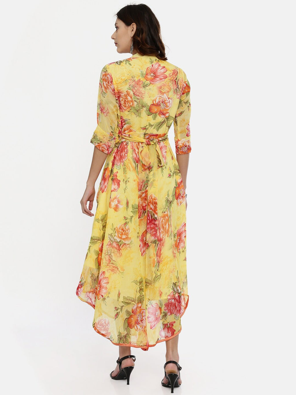 Souchii Yellow Printed Maxi Dress - Distacart
