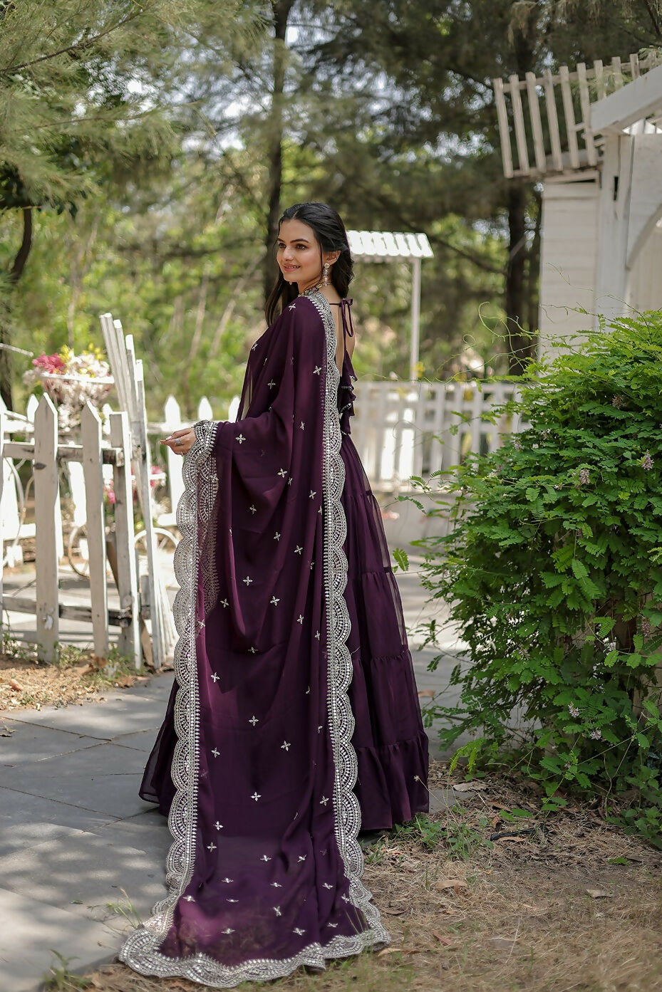 Joban Fashion Wine Georgette Sequence Embroidery Work Kurta Set - Distacart