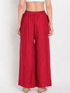 TAG 7 Women Set of 2 White & Red Solid Flared Palazzos