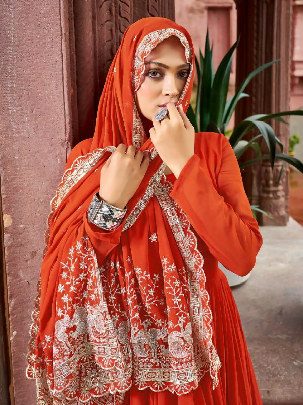Joban Fashion Rust Readymade Kurta Set With Sequence embroidery Work - Distacart