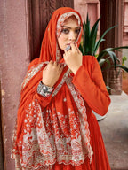 Joban Fashion Rust Readymade Kurta Set With Sequence embroidery Work - Distacart