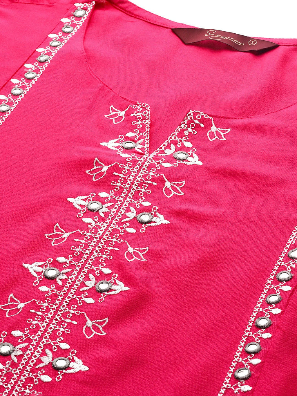Sangria Floral Embroidered Mirror Work Kurta