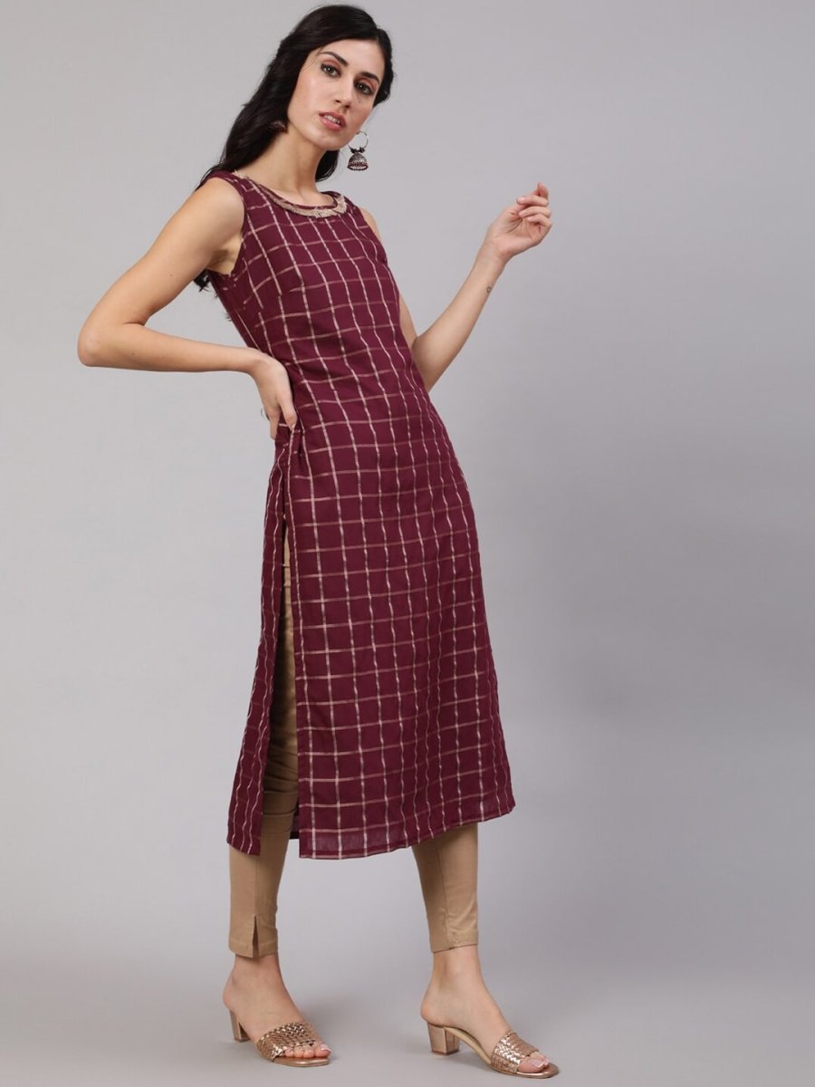 Aks Checked Chanderi Silk Straight Kurta