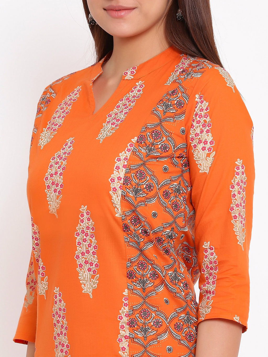 HERE&NOW Orange & White Ethnic Motifs Printed Straight Kurta