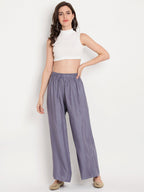 TAG 7 Women Grey & Navy Blue Set of 2 Flared Ethnic Palazzos