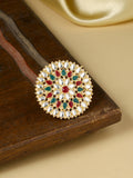 NVR Women's Traditional Ethnic Kundan Meenakari Gold-Polished Ajustable Finger Ring