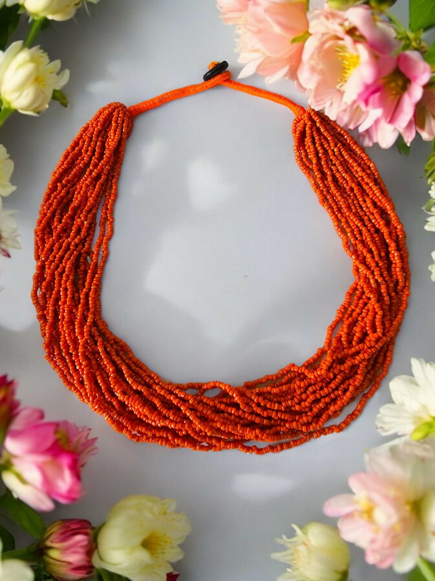 Inhanns Handmade Beaded Multilayer Necklace, 20 Layers - Orange