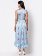 Myshka Cotton Printed Sleeveless Round Neck Multicolor Casual Women's Dress