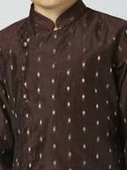 Joban Fashion Kids Island Full Sleeves Chanderi Kurta, Pyjama Set with Traditional Butta Work - Brown - Distacart