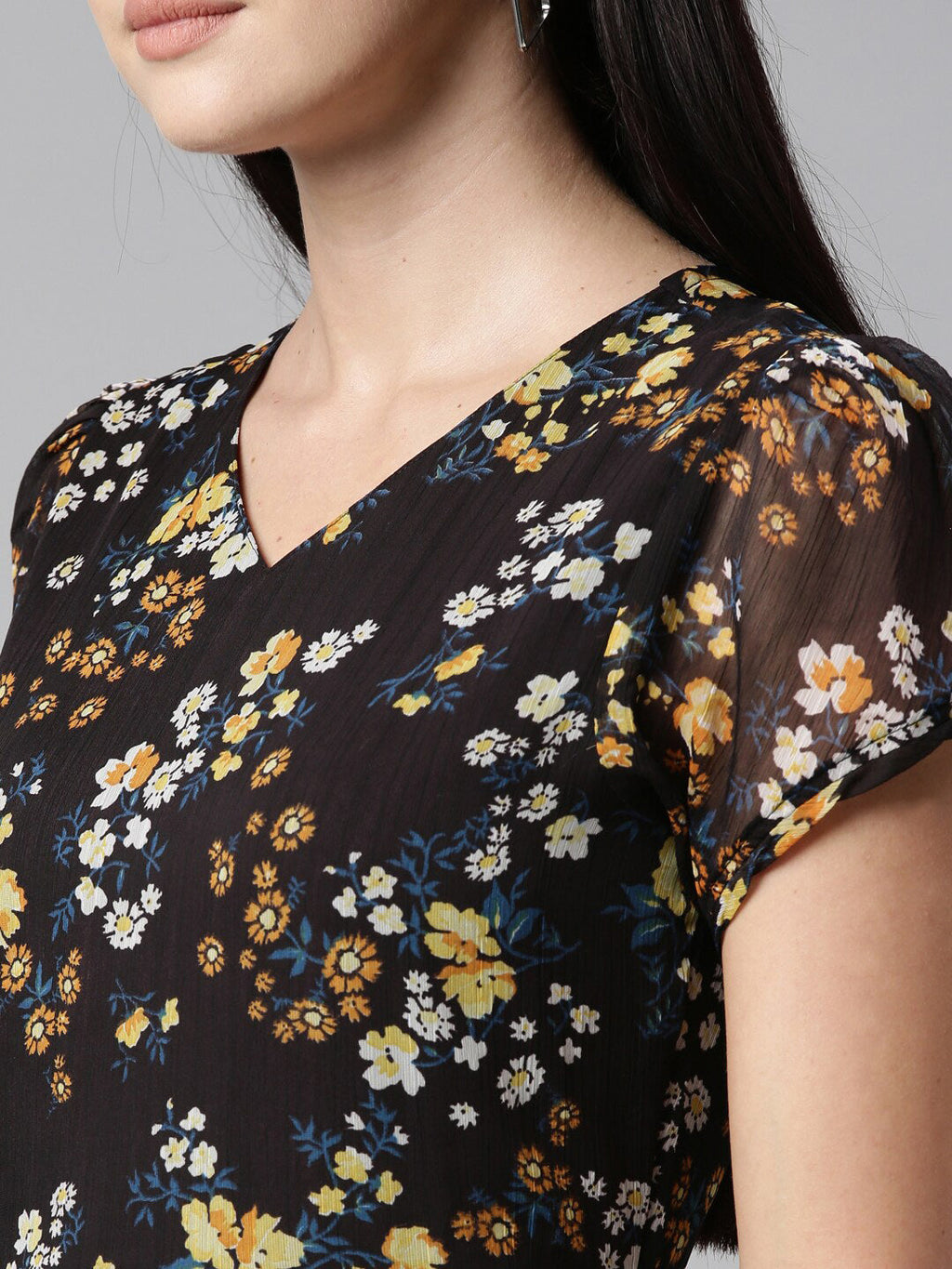 Souchii Women Black Floral Chiffon Maxi Dress - Distacart