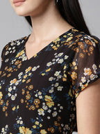Souchii Women Black Floral Chiffon Maxi Dress - Distacart