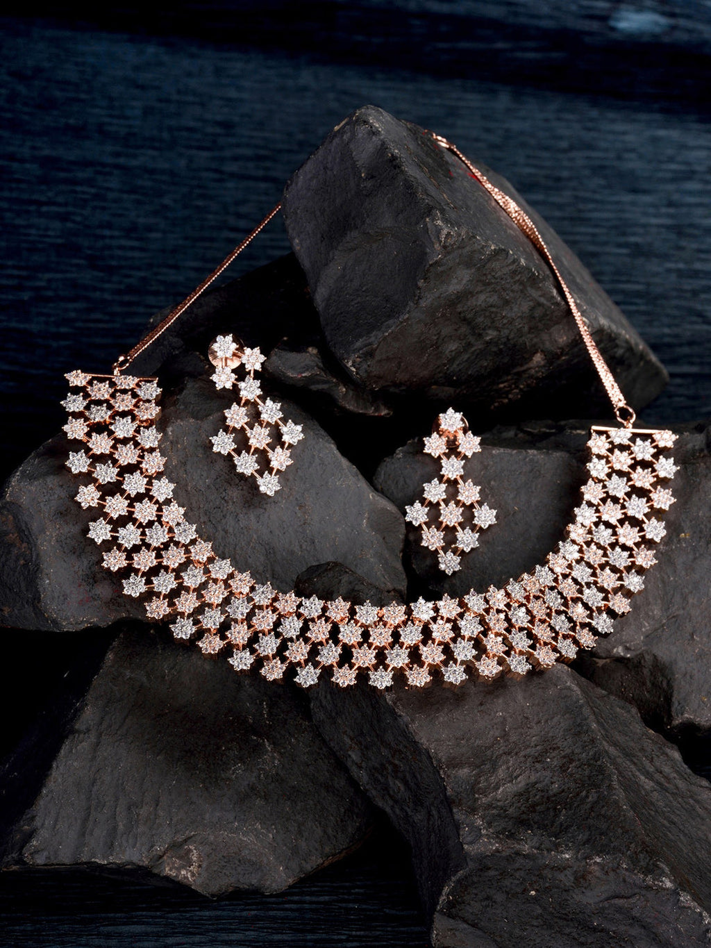 Saraf RS Jewellery White Rose Gold-Plated AD Studded Necklace Jewellery Set - Distacart