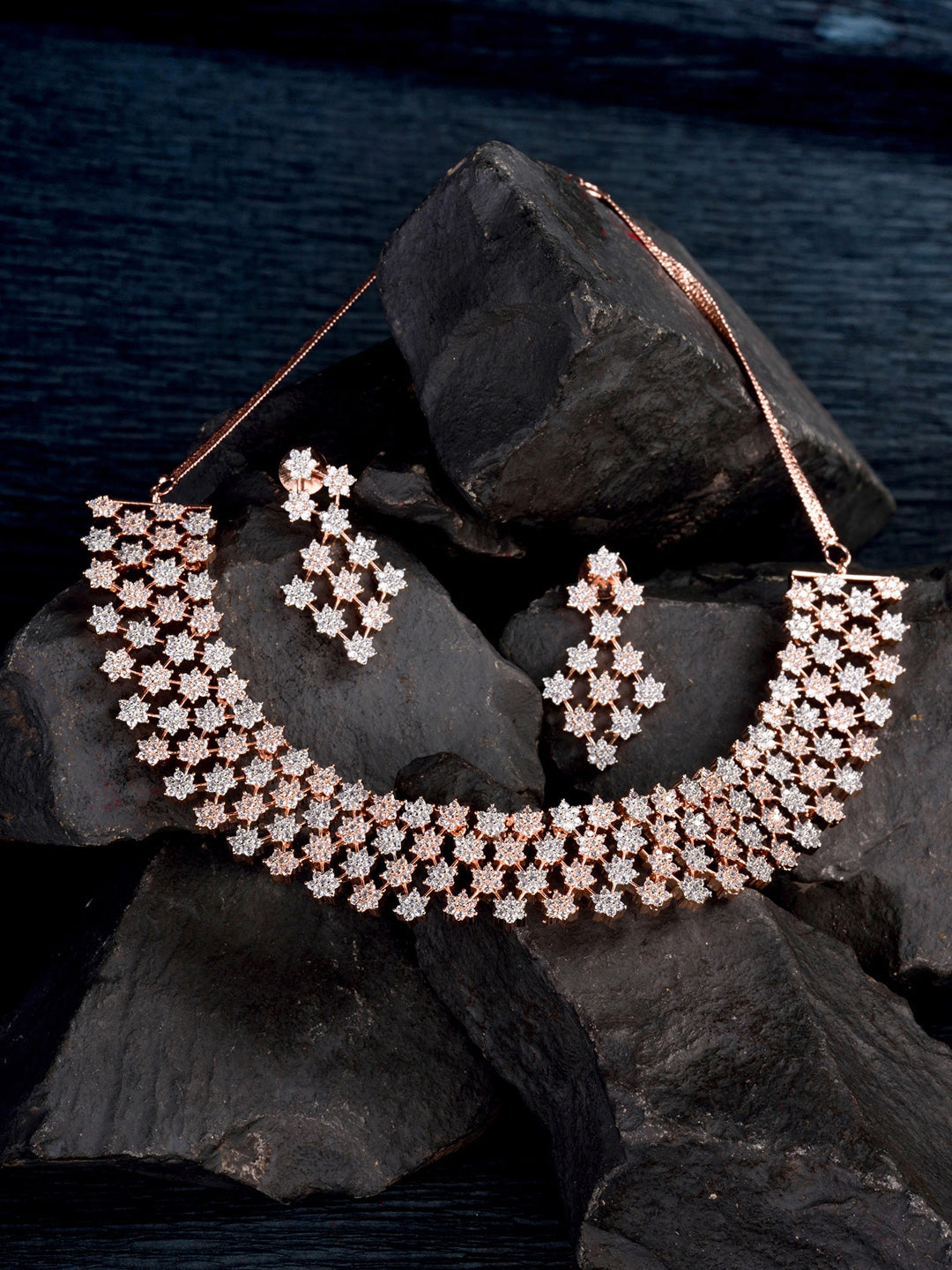 Saraf RS Jewellery White Rose Gold-Plated AD Studded Necklace Jewellery Set - Distacart