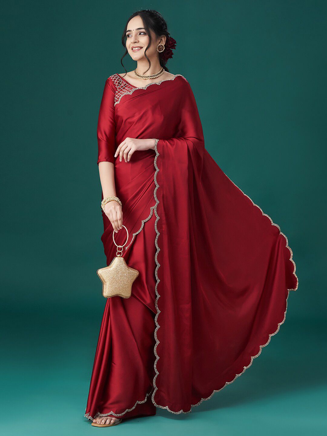 kasee Beads and Stones Satin Sarees - Distacart