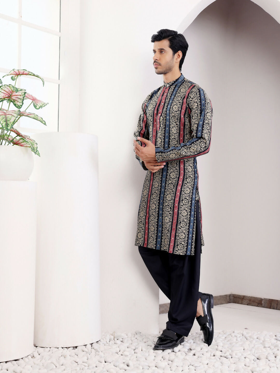 Multicolor Modal Silk Designer Printed Men's Kurta - Mahotsav