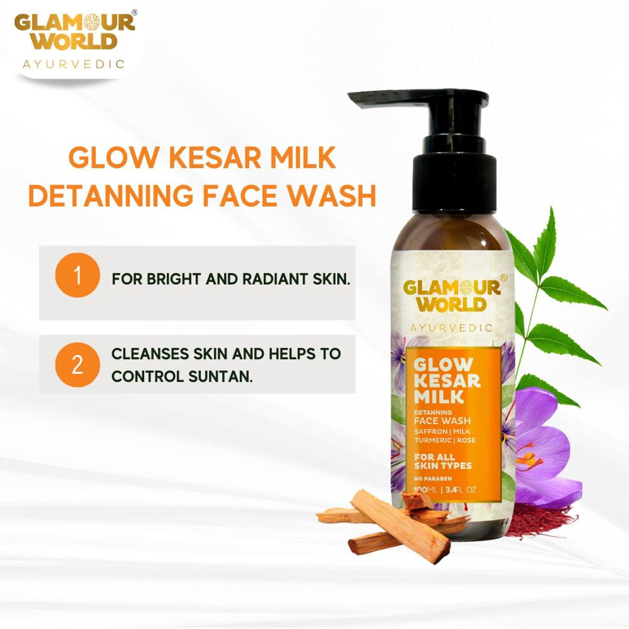 GLAMOUR WORLD AYURVEDIC Glow Kesar Milk Face Wash
