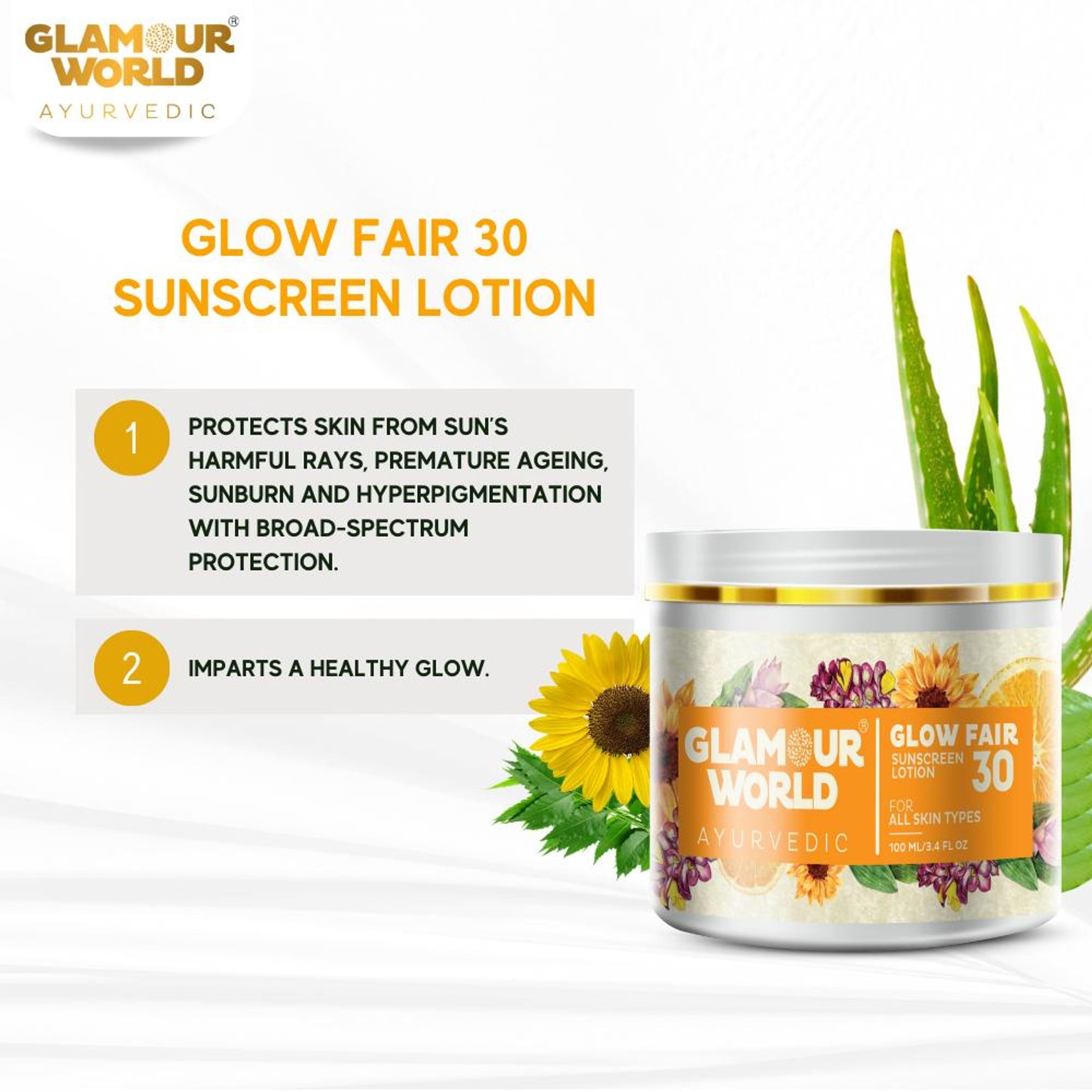 GLAMOUR WORLD AYURVEDIC Glow Fair 30 Sunscreen Lotion
