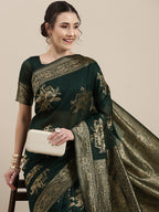 Saree Mall Green Floral Linen Blend Banarasi Saree - Distacart