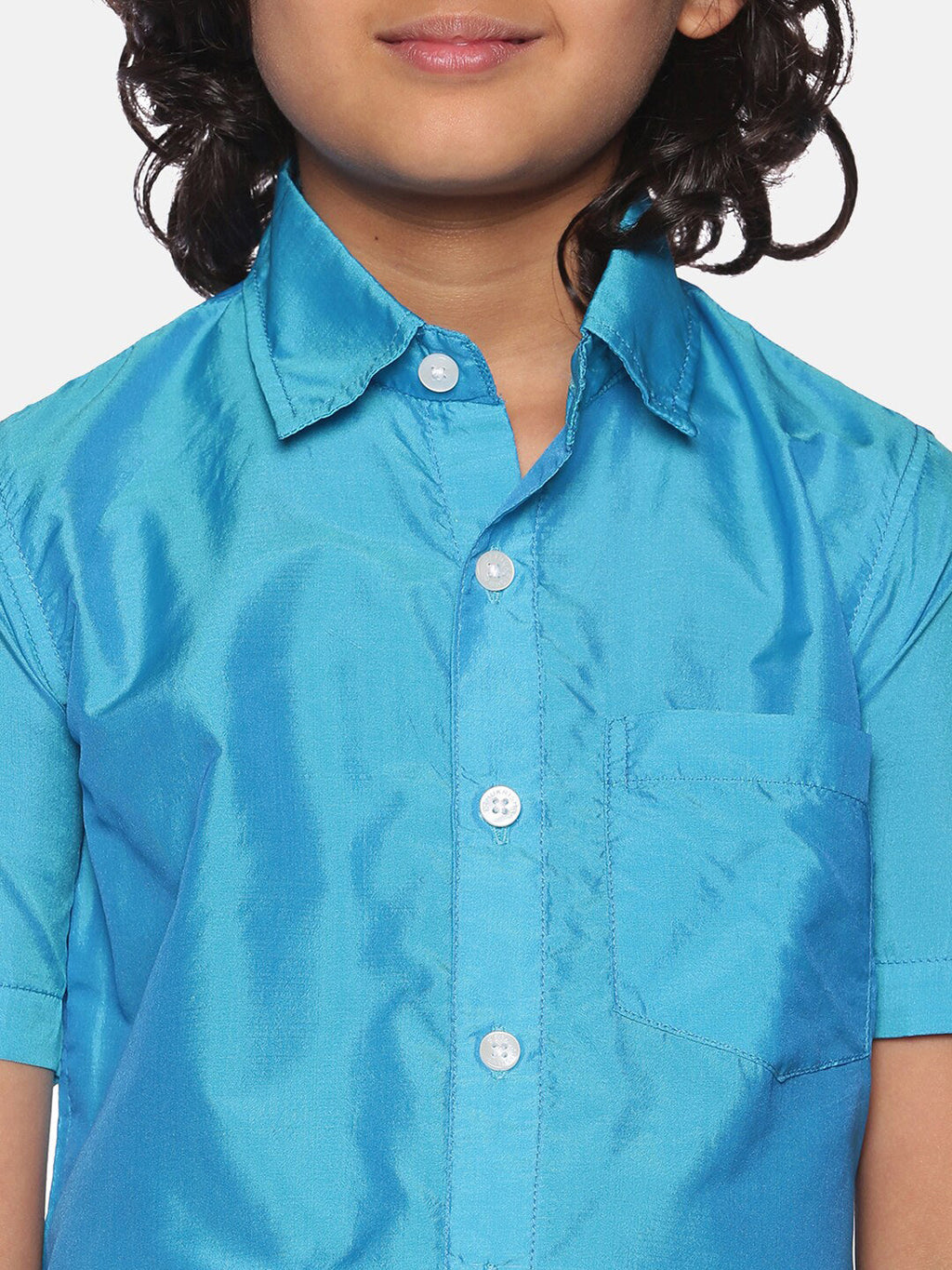 Sethukrishna Boys Turquoise Blue & White Shirt with Dhoti