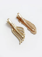 Panash Women Set of 2 Gold-Toned Cubic Zirconia-Studded Alligator Hair Clips - Distacart