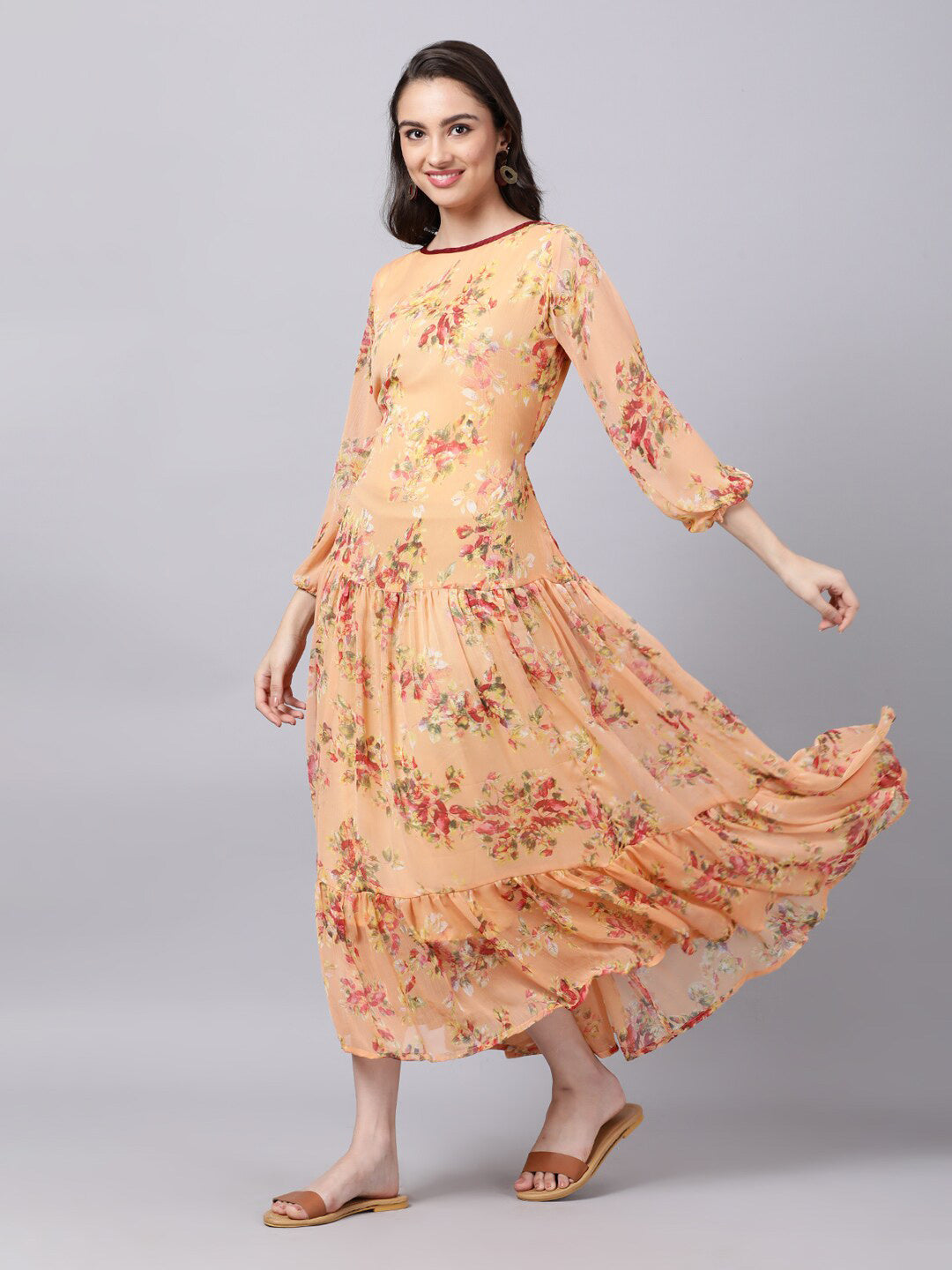 Souchii Floral Printed Boat Neck A-Line Maxi Dress - Distacart