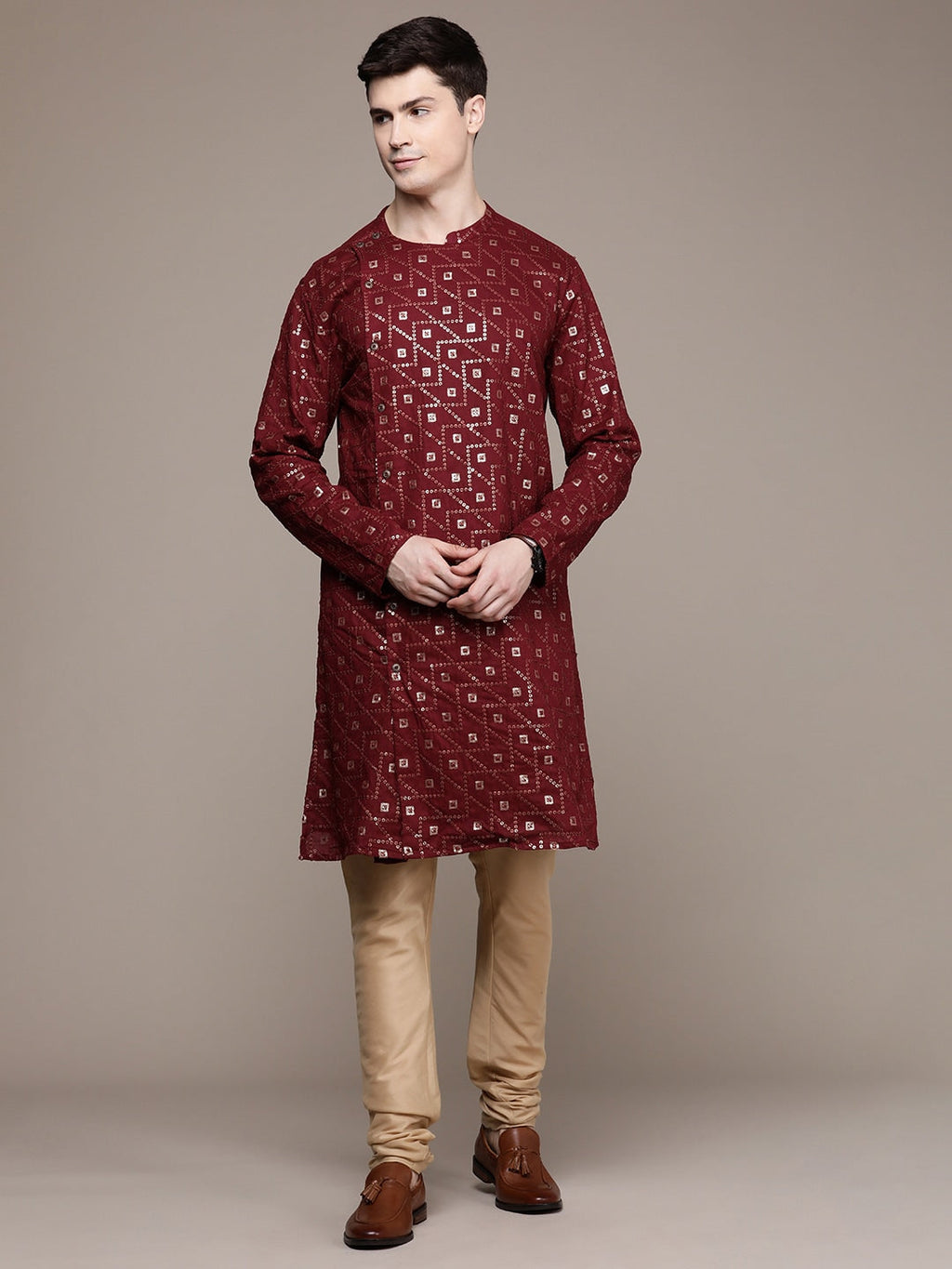 House of Pataudi Ethnic Motifs Embroidered Pure Cotton Sequinned Jashn Kurta