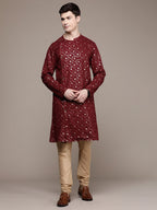 House of Pataudi Ethnic Motifs Embroidered Pure Cotton Sequinned Jashn Kurta