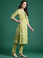 Indo Era Women Floral Printed Regular Beads and Stones Kurta with Trousers & With Dupatta - Distacart