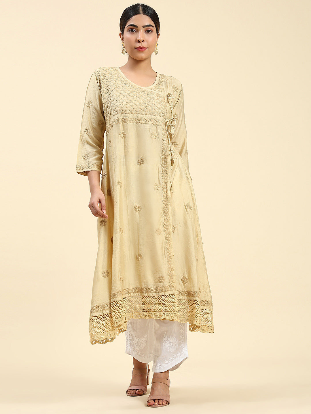 HOUSE OF KARI Embroidered Chikankari Chanderi Silk Anarkali Kurta