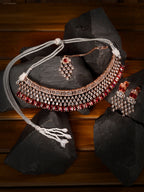 Saraf RS Jewellery Rose Gold-Plated & Red AD & CZ-Studded Contemporary Jewellery Set - Distacart