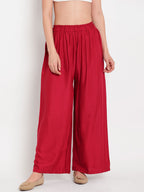 TAG 7 Women Set of 2 White & Red Solid Flared Palazzos