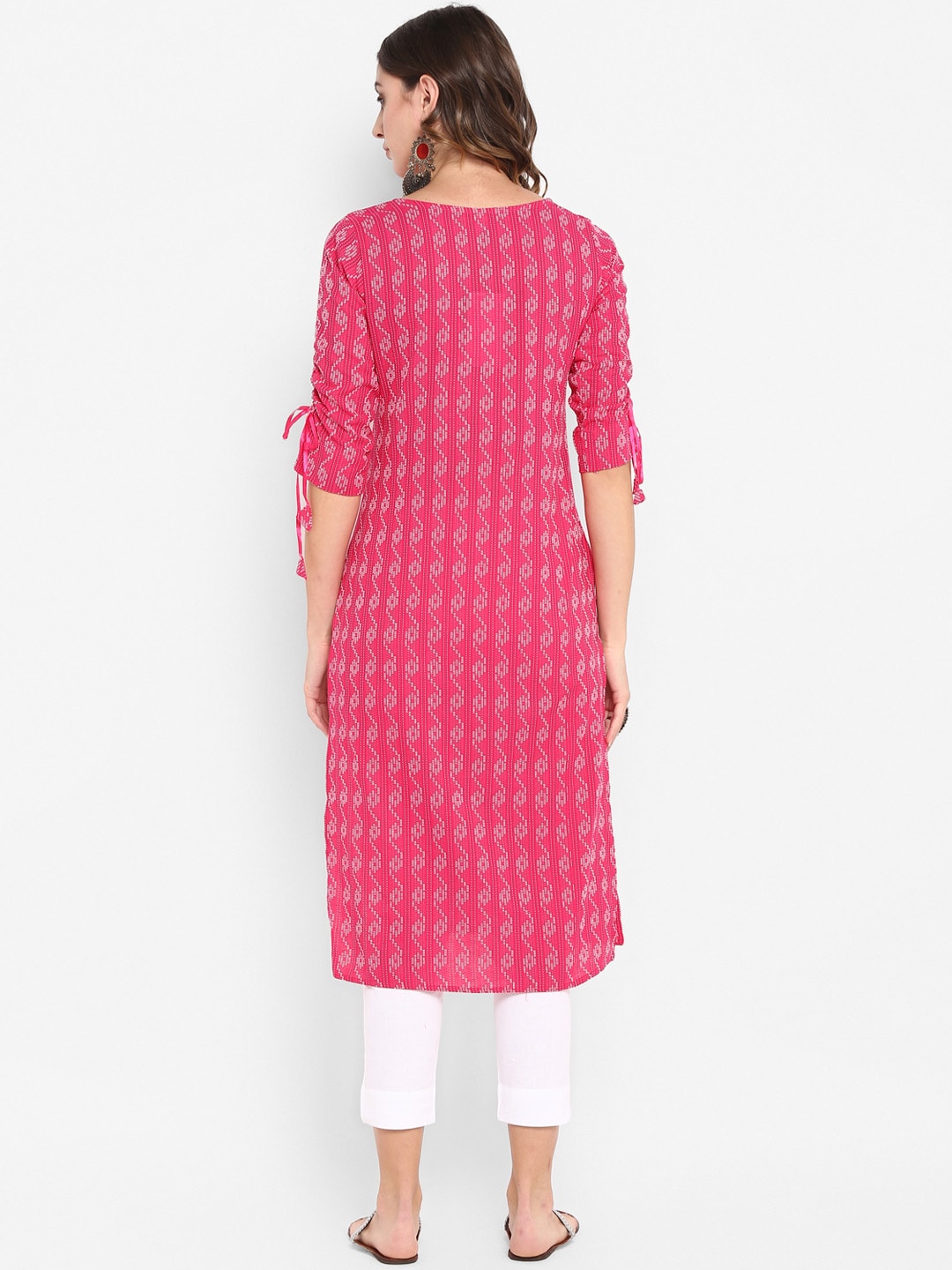 Janasya Pink & White Printed Straight Kurta - Distacart