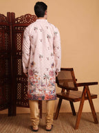 Peach Cotton Printed Chikankari Embroidery Work Kurta - Mahotsav
