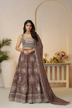 Kesar Fab Dark-Onion-Pink Silk Embroidered Lehenga