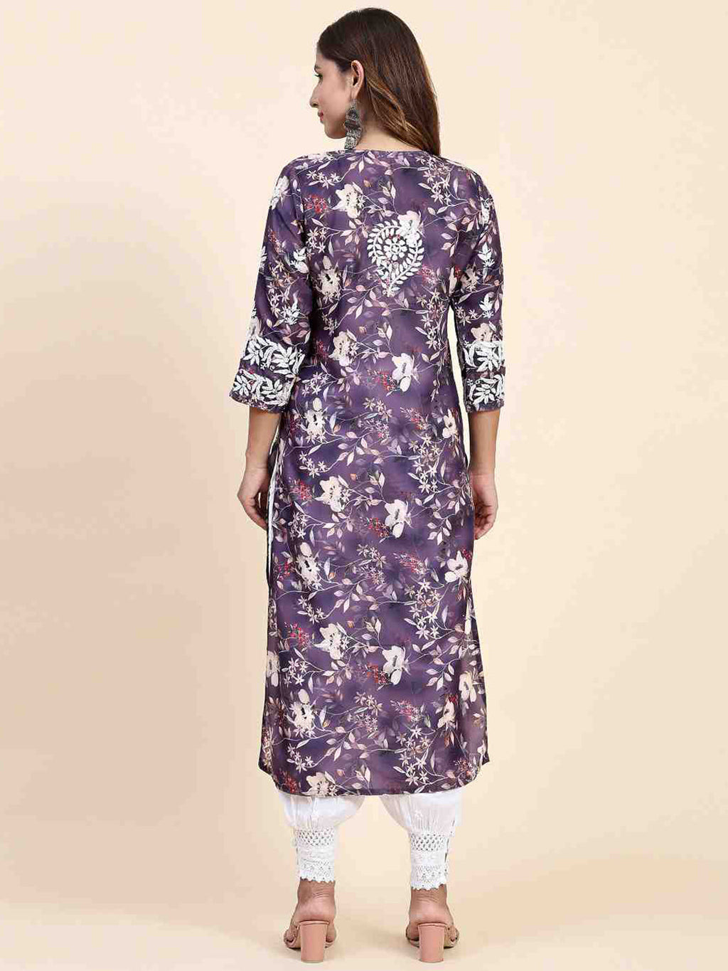 HOUSE OF KARI Floral Printed Chikankari Work Kurta