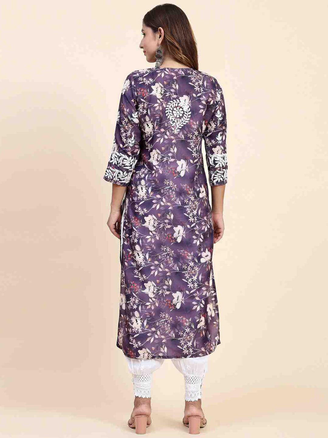 HOUSE OF KARI Floral Printed Chikankari Work Kurta