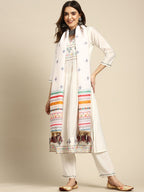 Sangria Ethnic Motifs Yoke Design Regular Thread Work Kurta with Trousers & With Dupatta