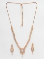 NVR Women's Gold-Polished American Diamond Studded Handcrafted Jewellery Set