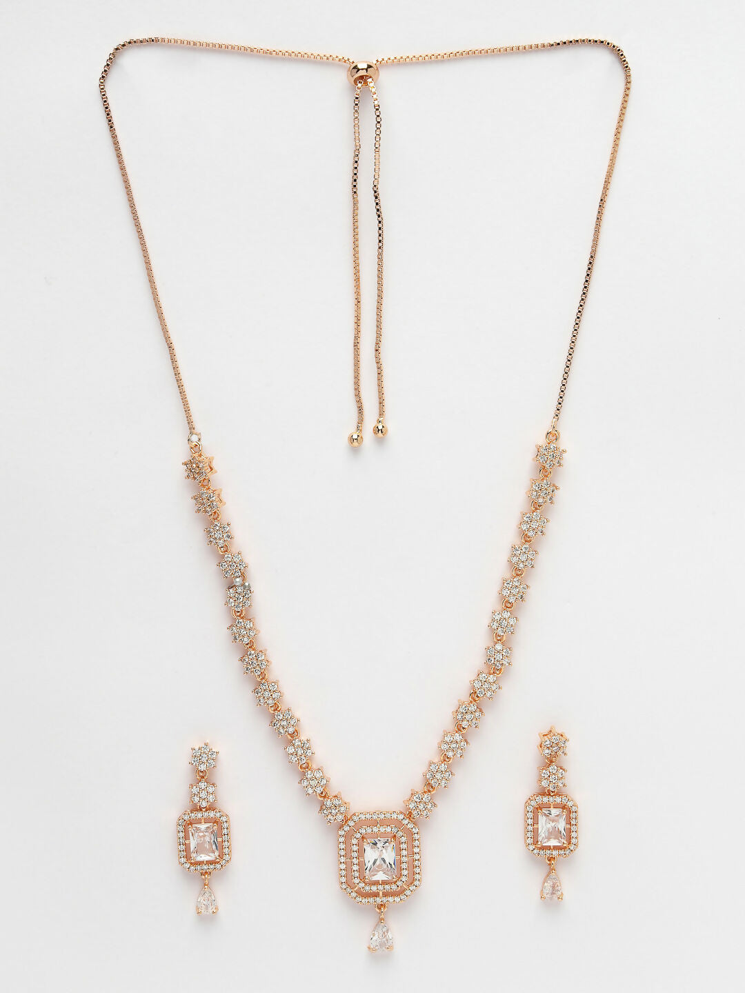 NVR Women's Gold-Polished American Diamond Studded Handcrafted Jewellery Set