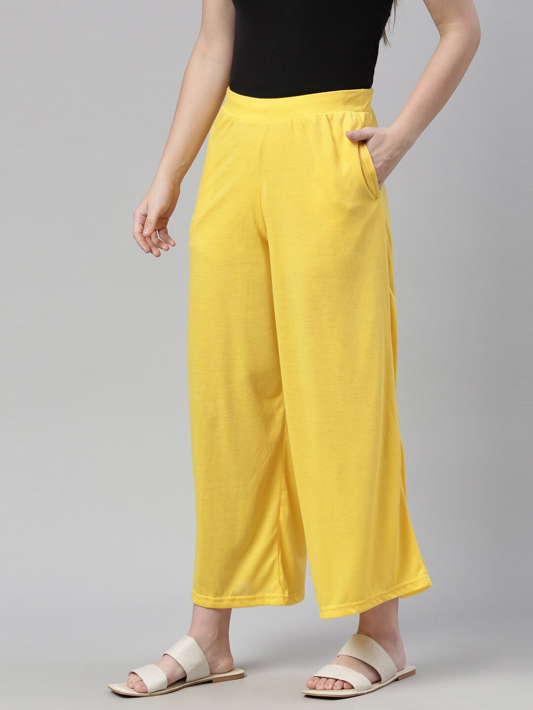 Souchii Yellow Knitted Ethnic Palazzos - Distacart