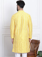 Sojanya Men Yellow & White Ethnic Motifs Embroidered Straight Kurta