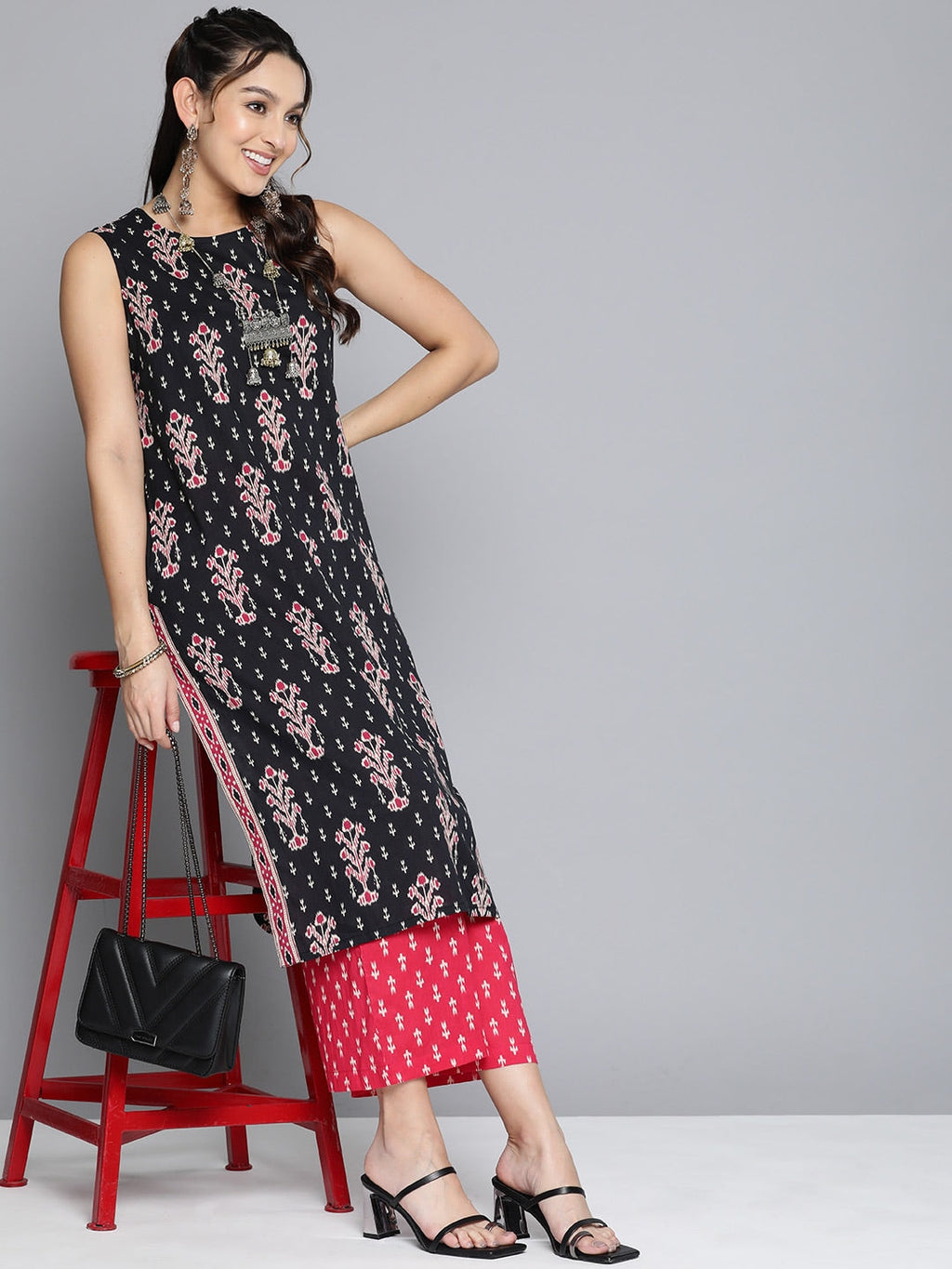 HERE&NOW Women Ethnic Motifs Printed Pure Cotton Kurta With Palazzos